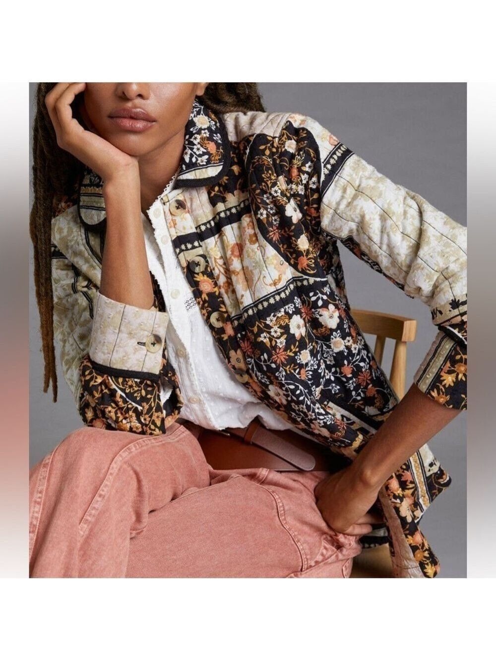 Anthropologie Jacket Patchwork Quilted Jacket Floral Boho Coat Size S - Picture 4 of 14